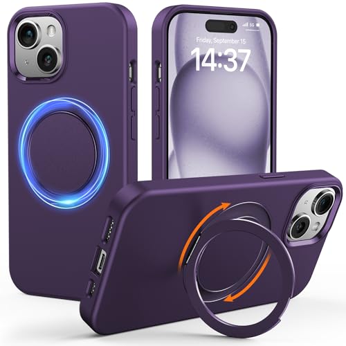 Gatatol für iPhone 15 Plus Hülle, [360° Drehbarer Magnet Ring] kompatibel mit MagSafe Fusion+ Silikon, Fallschutz Kratzfest Seidige & Schlanke Handyhülle für iPhone 15 Plus (Lila) 2023 von Gatatol