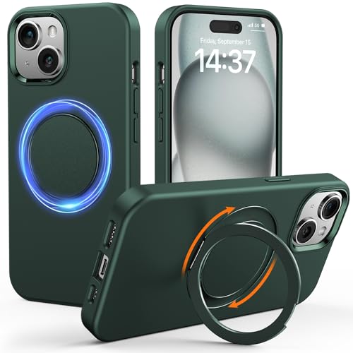 Gatatol für iPhone 15 Plus Hülle, [Kompatibel mit MagSafe] Fusion+ Silikon Fallschutz Kratzfest Seidige & Schlanke Handyhülle mit Eingebauter Kickstand für iPhone 15 Plus (Grün) 2023 von Gatatol