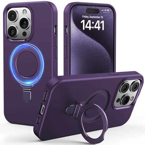 Gatatol für iPhone 15 Pro Hülle, [Kompatibel mit MagSafe] Fusion+ Silikon Fallschutz Kratzfest Seidige & Schlanke Handyhülle mit Eingebauter Kickstand für iPhone 15 Pro (Lila) 2023 von Gatatol