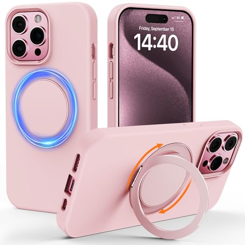 Gatatol für iPhone 15 Pro Hülle [360° Drehbarer Magnet Ring] kompatibel mit MagSafe Fusion+ Silikon, Fallschutz Kratzfest Seidige & Schlanke Handyhülle für iPhone 15 Pro (Rosa) 2023 von Gatatol