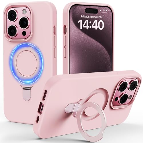 Gatatol für iPhone 15 Pro Max Hülle, [Kompatibel mit MagSafe] Fusion+ Silikon Fallschutz Kratzfest Seidige & Schlanke Handyhülle mit Eingebauter Kickstand für iPhone 15 Pro Max (Rosa) 2023 von Gatatol