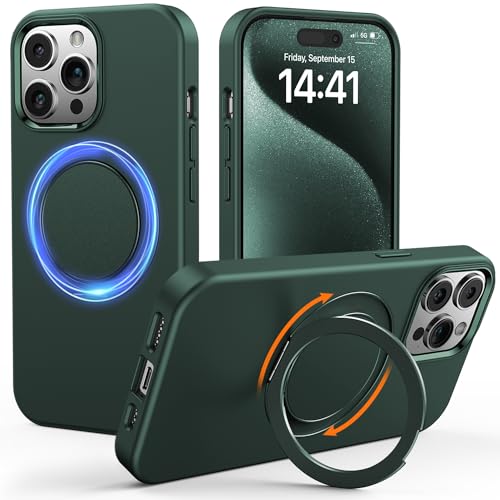 Gatatol für iPhone 15 Pro Max Hülle [360° Drehbarer Magnet Ring] kompatibel mit MagSafe Fusion+ Silikon, Fallschutz Kratzfest Seidige & Schlanke Handyhülle für iPhone 15 Pro Max (Grün) 2023 von Gatatol