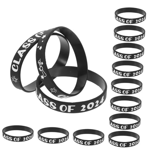 Gatuida 50 Stück 2024 Abschlussarmband Aus Personalisiert Leuchtend Tragbares Armband Student Motivierende Armbänder Armband Zum Thema Klasse 2024 Armbänder Für Mädchen Kieselgel Black von Gatuida