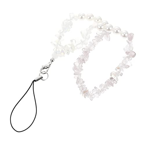 Gatuida Pearl Phone Lanyard Crystal Phone Charm Strap Beads Handy Lanyard Wrist Strap Handy Lanyards Pearl ID Badge Holder Wrist Lanyard for Phone, weiß, 11.5x1.5cm von Gatuida