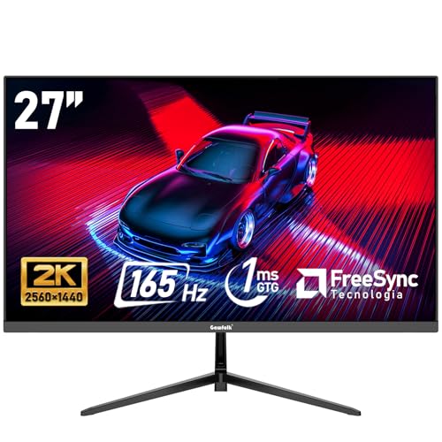 Gawfolk 27 Zoll PC-Monitor, 2K WQHD (2560 × 1440), Gaming Monitor 165Hz, 1ms randlos, 98% sRGB, 178° Weitwinkel, HDMI, DisplayPort, kompatibel mit 100 * 100mm Wandmontage - Schwarz von Gawfolk