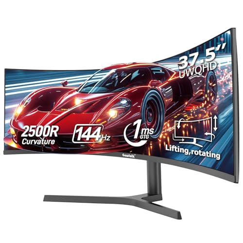 Gawfolk 37.5 Zoll Curved Gaming Monitor, 2500R PC Bildschirm 144Hz UWQHD 3840 x 1600, Curved Computerbildschirm mit FreeSync und Eye Care Technologie, DP, HDMI von Gawfolk