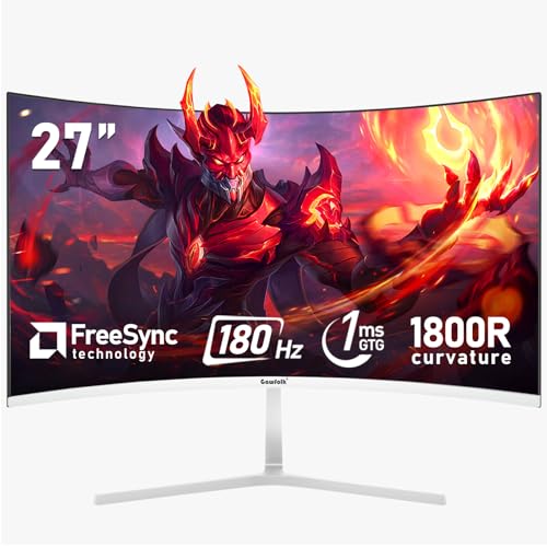 Gawfolk 68 cm (27 Zoll) PC-Computer-Bildschirm, 1800R Curved Gaming 180Hz Monitore, FHD1080p 1ms ohne Blende, Freesync, 98% sRGB, 178° Winkelansicht, HDMI-DisplayPort, kompatibel mit Wandmontage, 100 von Gawfolk