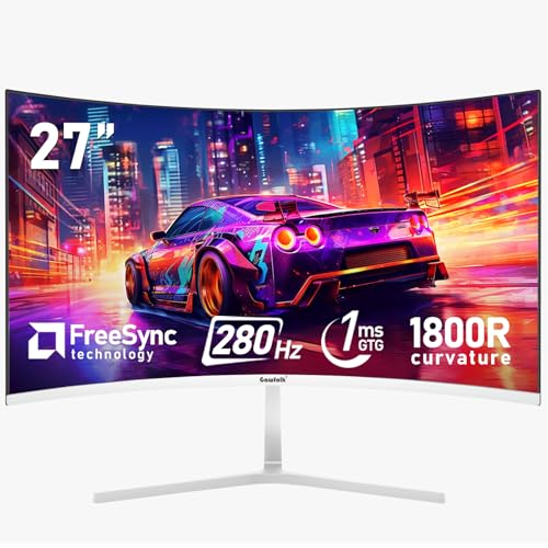 Gawfolk 68 cm (27 Zoll) PC-Computer-Bildschirm, 1800R Curved Gaming 280Hz Monitore, FHD1080p 1ms ohne Blende, Freesync, 98%sRGB, 178°-Winkel-Ansicht, HDMI-DisplayPort, kompatibel mit Wandmontage von Gawfolk