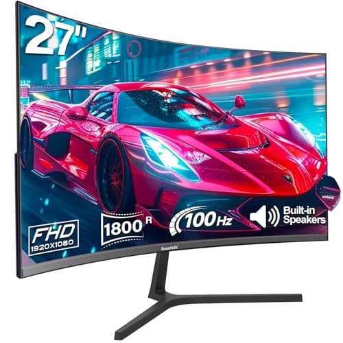 Gawfolk Curved Monitor 27 Zoll 100Hz mit Lautsprecher, 1800R Gebogen PC Bildschirm FHD 1080P, Computerbildschirm mit Eye Care Technologie HDMI DP, unterstützt VESA Schwarz von Gawfolk