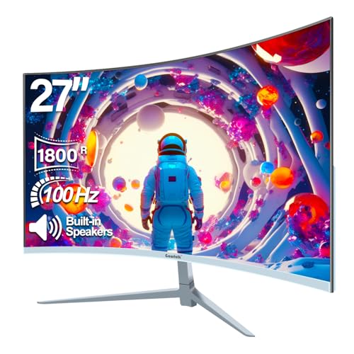 Gawfolk Curved Monitor 27 Zoll 100Hz mit Lautsprecher, 1800R Gebogen PC Bildschirm FHD 1080P, Weiß Computerbildschirm mit Eye Care Technologie HDMI VGA, unterstützt VESA von Gawfolk