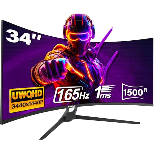 Gawfolk Gaming Curved Monitor 34 Zoll 165Hz, 1500R Ultrawide PC Bildschirm UWQHD 3440x1440P, Gebogenes Computerbildschirm, VA, Displayport, HDMI, VESA 75 * 75mm Gawfolk Gaming Curved Monitor 34 Zoll 165Hz, 1500R Ultrawide PC Bildschirm UWQHD 3440x1440P, Gebogenes Computerbildschirm, VA, Displayport, HDMI, VESA 75 * 75mm von Gawfolk