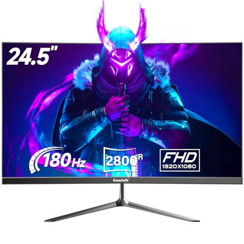 Gawfolk Gaming Monitor 24.5 Zoll Curved 165Hz/180Hz, PC Bildschirm Full HD 1080P, 2800R Rahmenloses Gebogener Computerbildschirm mit FreeSync, Eye-Care Technologie, VA Panel, HDMI, DP, VESA 75x75 von Gawfolk