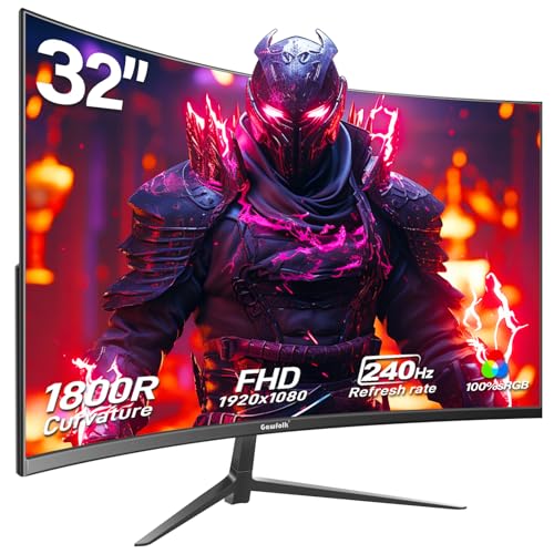 Gawfolk Gaming Monitor 32 Zoll Curved, 240Hz PC Bildschirm Full HD 1080P, Rahmenloses 1800R Gebogenes Computerbildschirm unterstützt VESA von Gawfolk