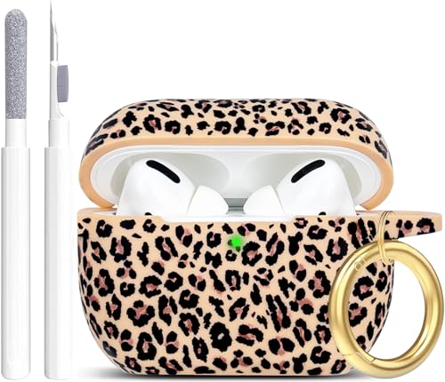 Khaki Leopard Silikon Airpods Pro Hülle 2019, Gawnock Soft Case Cover Flexibel für iPod Pro Hülle Blumendruck Cover für Frauen Mädchen mit Schlüsselanhänger - Khaki Leopard Gepard von Gawnock