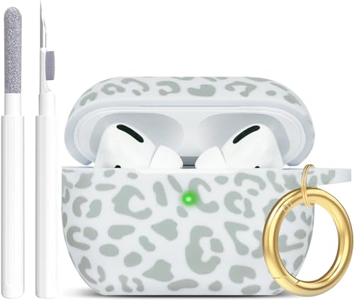 Leopard Silikon Airpods Pro 2 Hülle 2022/2023, Gawnock Weiche Hülle, Flexibel für Airpods Pro 2 Blumendruck Abdeckung für Frauen Mädchen mit Schlüsselanhänger - Hellgrüner Leopard von Gawnock