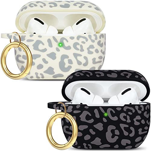 Leopard Silikon Airpods Pro Hülle 2019, Gawnock Soft Case Cover Flexibel für iPod Pro Hülle Blumendruck Cover für Frauen Mädchen mit Schlüsselanhänger (2 Stück Grau + Beige Leopard) von Gawnock