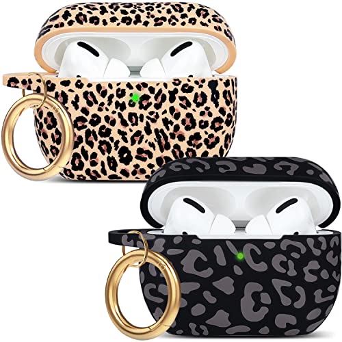 Leopard Silikon Airpods Pro Hülle 2019, Gawnock Soft Case Cover Flexibel für iPod Pro Hülle Blumendruck Cover für Frauen Mädchen mit Schlüsselanhänger (2 Stück Grau + Khaki Leopard) von Gawnock