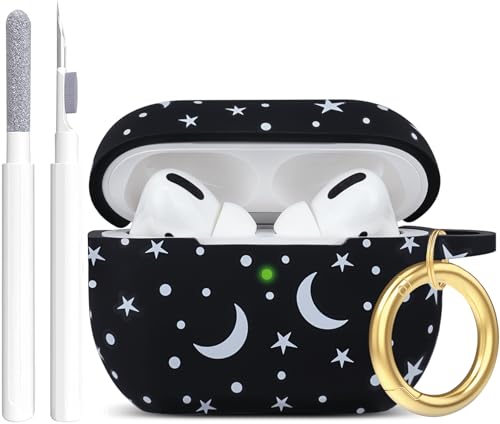 Moon Star Silikon Airpods Pro 2 Hülle, Gawnock Soft Case Cover Flexibel für Airpod Pro 2. Generation Blumendruck Cover für Frauen Mädchen mit Schlüsselanhänger – Mond/Stern von Gawnock