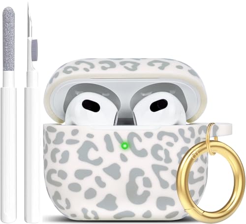 Silikon-Leopardenmuster, kompatibel mit AirPods 3 Hülle 2021, Gawnock weiche Hülle, kompatibel mit AirPods der 3. Generation, Blumendruck, Abdeckung für Frauen und Mädchen, mit Schlüsselanhänger, von Gawnock