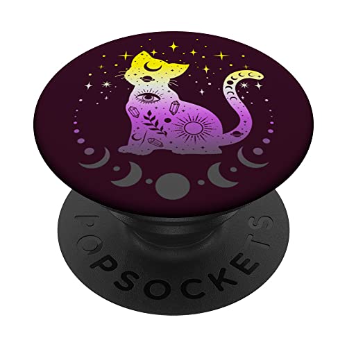 Non-Binary Nicht-binäre Pride-Flaggenfarben Astronomie-Katze PopSockets mit austauschbarem PopGrip von Gay Pride LGBT by Content Design Studio