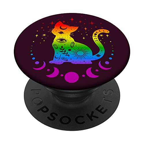 Regenbogen-Astrologie-Katze, LGBT-Gay-Pride-Flagge PopSockets mit austauschbarem PopGrip von Gay Pride LGBT by Content Design Studio