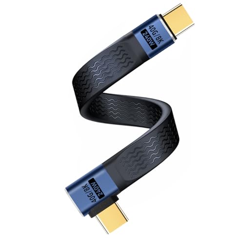 Gbformat 240W USB4.0 C Stecker auf USB C Winkelstecker 90 Grad PD Schnell Laden Kurze Kabel, 40Gbps USB C kabel Flach Flexibel Daten 48V5A/8K@60Hz für Phone/Laptop/Tablet 13.6cm (Seitliche Biegung) von Gbformat