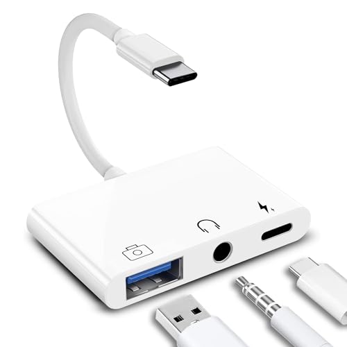 Gbformat 3 in 1 Adapter USB C auf 3,5mm Klinke Kopfhörer, 3,5mm AUX Klinke Audio Kopfhörer Multiport Splitter Adapter mit Ladeanschluss USB OTG, Kompatibel mit 15/15Pro/15ProMax/15Plus und mehr Gbformat 3 in 1 Adapter USB C auf 3,5mm Klinke Kopfhörer, 3,5mm AUX Klinke Audio Kopfhörer Multiport Splitter Adapter mit Ladeanschluss USB OTG, Kompatibel mit 15/15Pro/15ProMax/15Plus und mehr von Gbformat