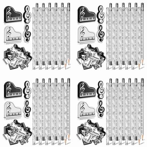 Gbloodst Musik-Bleistift, Musiknotenstift mit thematischen Entwürfen, Musikstiften, Holzstiften, 1 Großpackung, lustige Radiergummis (96 Stück) von Gbloodst