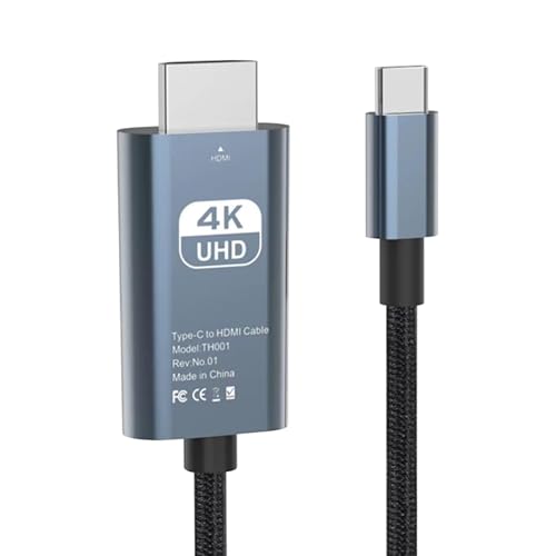 Gcerfby 4K60Hz Typ-C zum HDTV-Projektionskabel, 4K60Hz HDTV-Videoadapter, USB-Typ C bis HDM-I, 200 cm, einfach zu bedienen, tragbar für den Telefonmonitor von Gcerfby