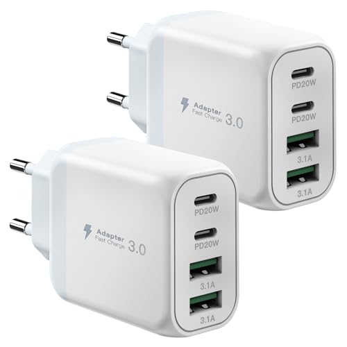 40W USB C Ladegerät, Gcstnn Schnellladegerät 2er-Pack 4 Port PD3.0 QC3.0 USB C Ladestecker für iPhone 15 Plus 14 Pro Max 13 Pro 12 Mini 11 SE XS XR 8, iPad, Samsung, Xiaomi, Google Handy Ladegerät. von Gcstnn