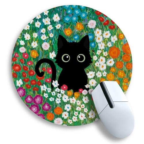 Gctriki Anime Mauspad mit schwarzer Katze, 21,6 x 21,6 cm, lustiges rundes Mauspad für Gaming-Laptop, Computer, mit genähtem Rand, rutschfeste Gummiunterseite, niedliche Katze, Blume, Heimbüro, Gctriki Anime Mauspad mit schwarzer Katze, 21,6 x 21,6 cm, lustiges rundes Mauspad für Gaming-Laptop, Computer, mit genähtem Rand, rutschfeste Gummiunterseite, niedliche Katze, Blume, Heimbüro, von Gctriki