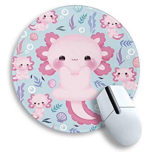 Niedliches Axolotl rundes Mauspad 8,6 x 8,6 Zoll, kleines Mauspad für Laptop Gaming Frauen, mit genähter Kante rutschfeste Gummiunterseite, Home Office Decor Schreibtischzubehör von Gctriki