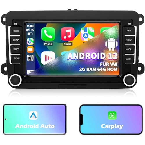 Autoradio für VW Passat Golf Polo Caddy Bettle Touran Tiguan Jetta Seat Skoda, Android 12 System 2G+64G, 7 Zoll Touchscreen Carplay Android Auto Bildschirm GPS Navi WiFi Bluetooth FM RDS Radio von Gdienty