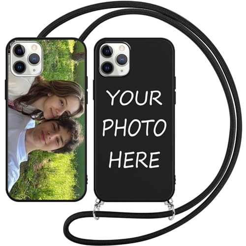 GeRRiT Handykette Personalisierte Handyhülle für iPhone 15 Hülle mit Band Kette Kordel,selber gestalten für hülle Selbst Gestalten mit Eigenem Foto Bild Individuelle Schutzhülle Case,Schwarz von GeRRiT