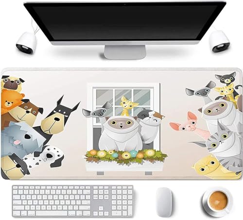 Mauspad XXL Erweiterte Große Mouse Mat Gaming Schreibtischunterlage 900x400x2mm Tastatur Matte mit Rutschfeste Gummibasis und Vernähte Kanten für Zuhause Büro Gaming (Niedliches Tier) von GeRRiT