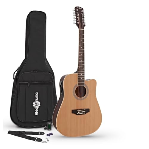 12-saitige Elektroakustik-Gitarre von Gear4music mit Gigbag-Stimmgerät von Gear4Music