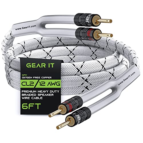 GearIT 12 AWG (2 x 4 mm²) Premium-Lautsprecherkabel, geflochten, 1,8 m, weiß, mit doppelt vergoldeten Bananensteckerspitzen, sauerstofffreies Kupfer (OFC) Konstruktion von GearIT