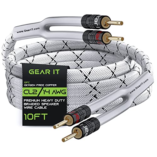 GearIT 14 AWG Premium Heavy Duty Braided Speaker Wire (3 Meter) with Dual Gold Plated Banana Plug Tips - Oxygen-free Copper (OFC) Construction White von GearIT