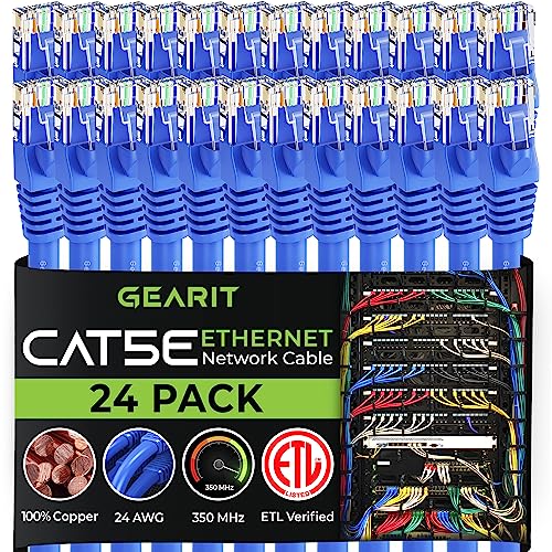 GearIT 50-Pack, CAT5e-Patchkabel Ethernet 1,5 Füße – 5E RJ45 LAN Netzwerkkabel für Computer, Blau – kompatibel mit 48-Port PoE Gigabit Switch Rack-Einbau 10 Feet (24-Pack) blau von GearIT