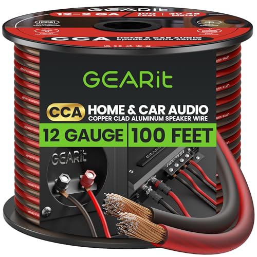 GearIT Pro Series Lautsprecherkabel, 12 Gauge (2 x 4 mm²), CCA-Hifi-Audio-Lautsprecherkabel, ideal für Auto-Audio und Heimkino, Surround-Sound-Systeme, 30,4 m, Schwarz/Rot von GEARit