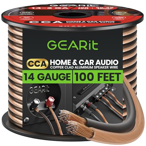 GearIT Pro Series Lautsprecherkabel, 14 Gauge (2 x 2,5 mm²), 30,4 m, Schwarz/Transparent, CCA HiFi-Audio-Lautsprecherkabel, ideal für Auto-Audio und Heimkino, Surround-Sound-Systeme. von GEARit