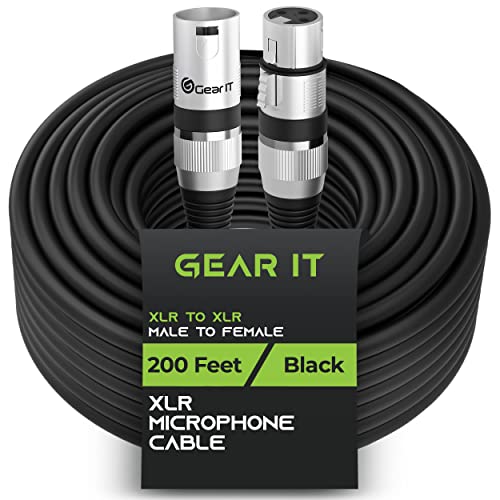 GearIT XLR-Mikrofonkabel (60 m, 1 Packung, XLR-Stecker auf Buchse, 3-polig, symmetrisches, geschirmtes XLR-Kabel für Mikrofonmischer, Aufnahmestudio, Podcast, Schwarz, 60 m, 1 Packung von GearIT