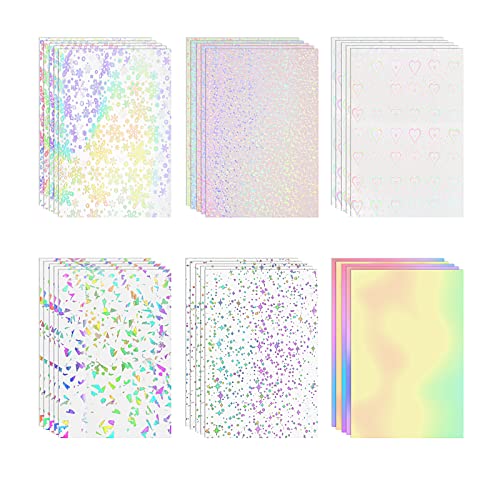 Gearific 30 Blatt Transparent Holographische Overlay Laminierung Glitzer Vinyl Aufkleber Papier A4 Größe Selbstklebende Permanent Vinyl Blätter (6 Muster) von Gearific