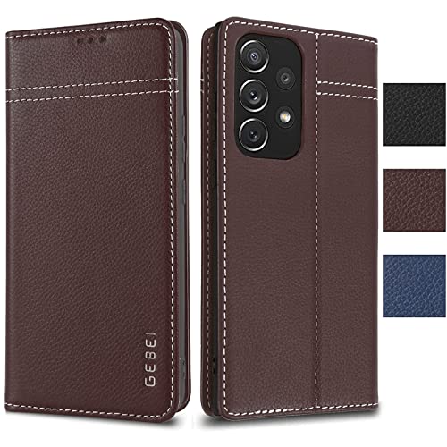 Hülle Echt Leder für Samsung Galaxy A33 5G - Premium Leder Hülle Klapphülle mit Standfunktion und Kartenfächer Flip Case Ledertasche für Samsung Galaxy Galaxy A33 5G (Braun) von Gebei