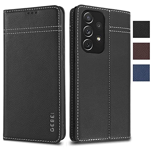 Hülle Echt Leder für Samsung Galaxy A33 5G - Premium Leder Hülle Klapphülle mit Standfunktion und Kartenfächer Flip Case Ledertasche für Samsung Galaxy Galaxy A33 5G (Schwarz) von Gebei