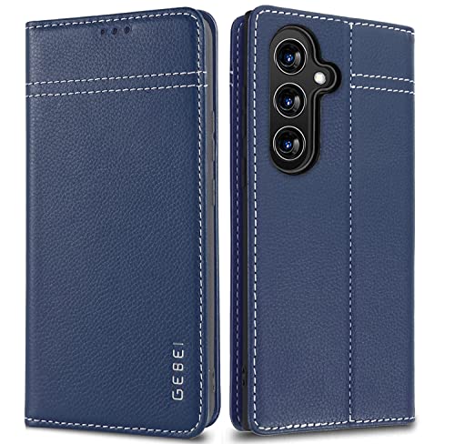 Hülle Echt Leder für Samsung Galaxy A54 5G - Premium Leder Hülle Klapphülle mit Standfunktion und Kartenfächer Flip Case Ledertasche Handyhülle Schutzhülle für Samsung Galaxy A54 5G (Blau) von Gebei