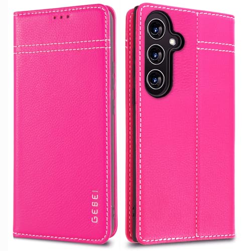 Hülle Echt Leder für Samsung Galaxy A54 5G - Premium Leder Hülle Klapphülle mit Standfunktion und Kartenfächer Flip Case Ledertasche Handyhülle Schutzhülle für Samsung Galaxy A54 5G (Pink) von Gebei