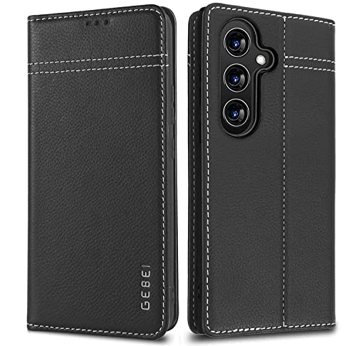 Hülle Echt Leder für Samsung Galaxy A54 5G - Premium Leder Hülle Klapphülle mit Standfunktion und Kartenfächer Flip Case Ledertasche Handyhülle Schutzhülle für Samsung Galaxy A54 5G (Schwarz) von Gebei