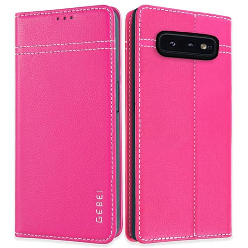 Hülle Echt Leder für Samsung Galaxy S10E (5,8“) - Premium Echte Lederhülle mit Standfunktion Kartenfach Magnetverschluss Flip Case Ledertasche Handyhülle Schutzhülle Klapphülle – Pink von Gebei