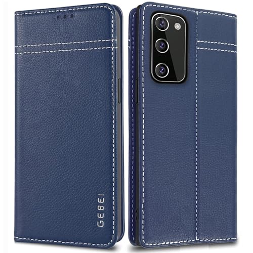 Hülle Echt Leder für Samsung Galaxy S20 (6,2") - Premium Echte Lederhülle mit Standfunktion Kartenfach Magnetverschluss Flip Case Ledertasche Handyhülle Schutzhülle Klapphülle – Blau von Gebei